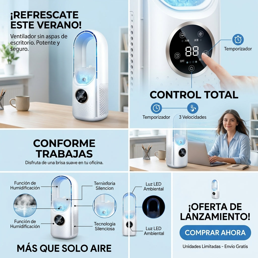 Ventilador sin aspas con humidificador